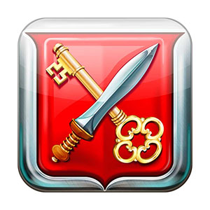 Логотип «Ключ и меч Св. апостола Петра» состоит из следующих элементов: перекрещенные изображения ключа и меча на фоне щита красного цвета; 